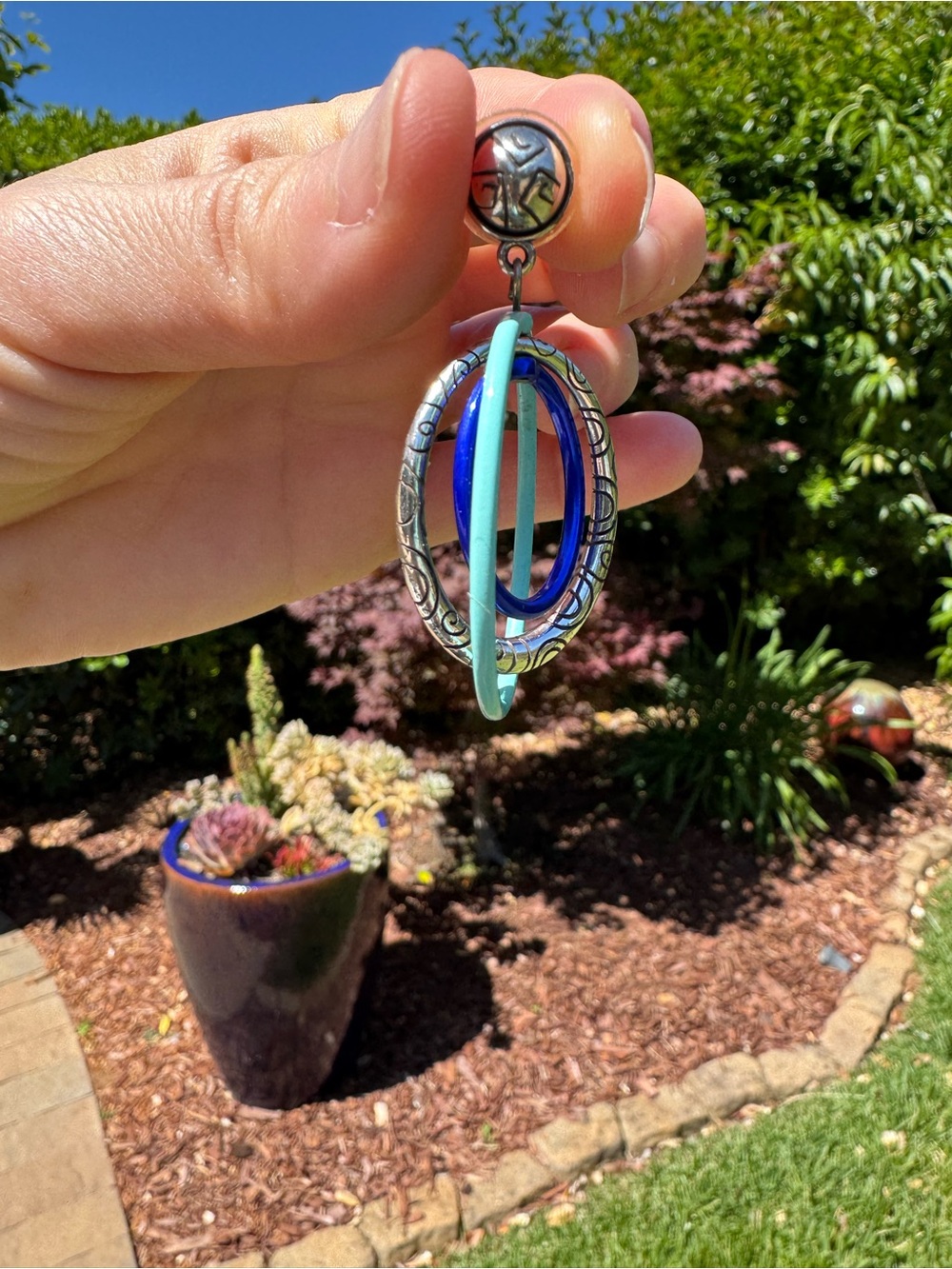 Brighton Blue & Teal Hoop Drop Earrings - Picture 2 of 7